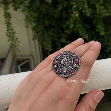 Antique Silver With Ruby Stone Ring